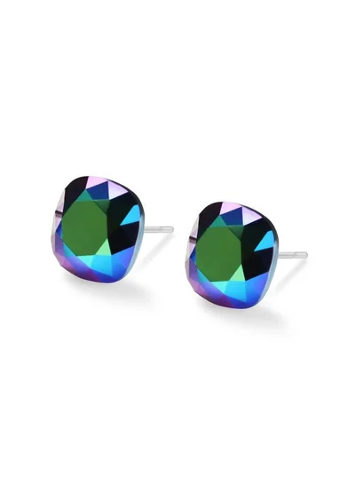 Seona Seona Sophia 10mm Cushion Cut Crystal Earrings – Hypoallergenic Stud Earrings for Women, Tarnish‑Free Stainless Steel Jewelry for Sensitive Ears - Scarabeus Green